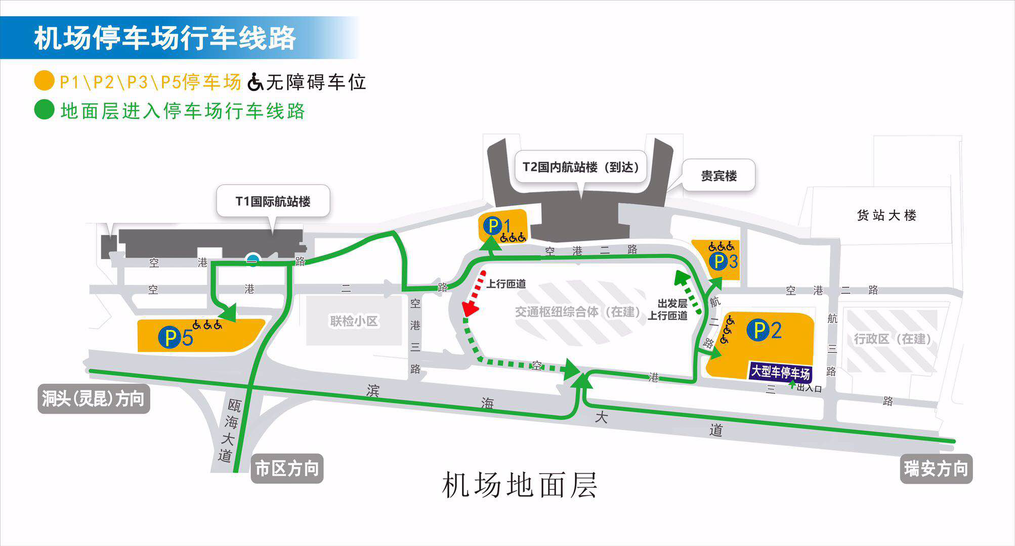 然后左拐经空港三路,航二支路,前往p2停车场;选择地面辅道进入t2旅客
